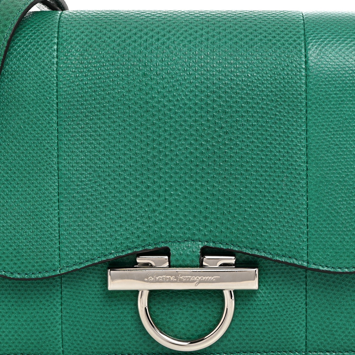 Salvatore Ferragamo Calfskin Reptile Embossed Joanne Crossbody Emerald Green 8 of 10