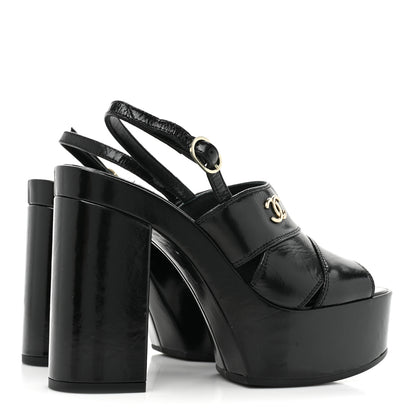 Chanel Crumpled Patent Lambskin Platform Sandals 36 Black 4 of 9
