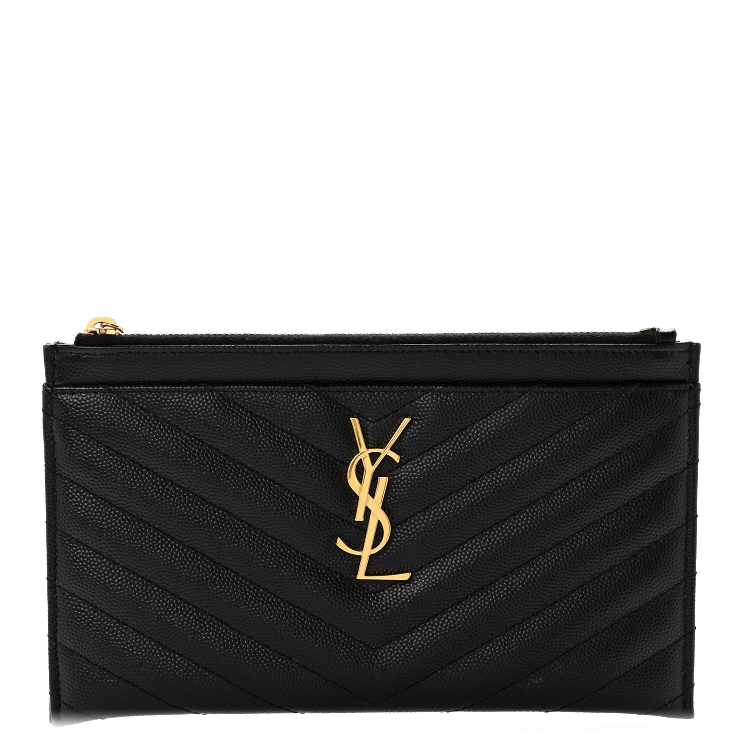 Saint Laurent Grain De Poudre Chevron Monogram Bill Pouch Black 1 of 11