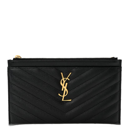 Saint Laurent Grain De Poudre Chevron Monogram Bill Pouch Black 1 of 11