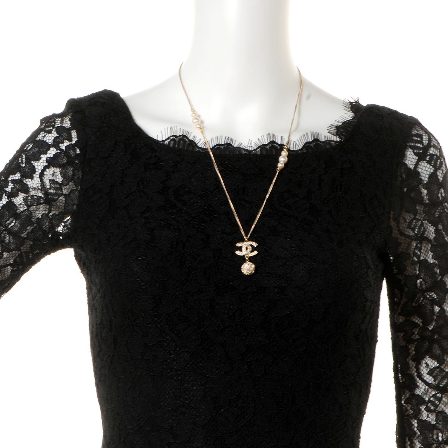 Chanel Pearl Crystal CC Pendant Necklace Gold 2 of 6