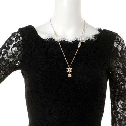 Chanel Pearl Crystal CC Pendant Necklace Gold 2 of 6