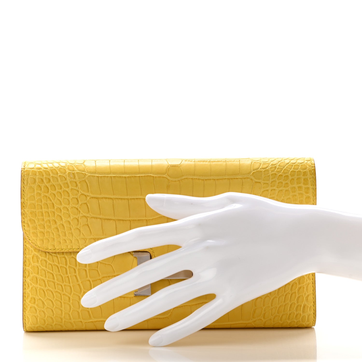 Hermes Matte Alligator Constance Long Wallet Jaune Ambre 2 of 10