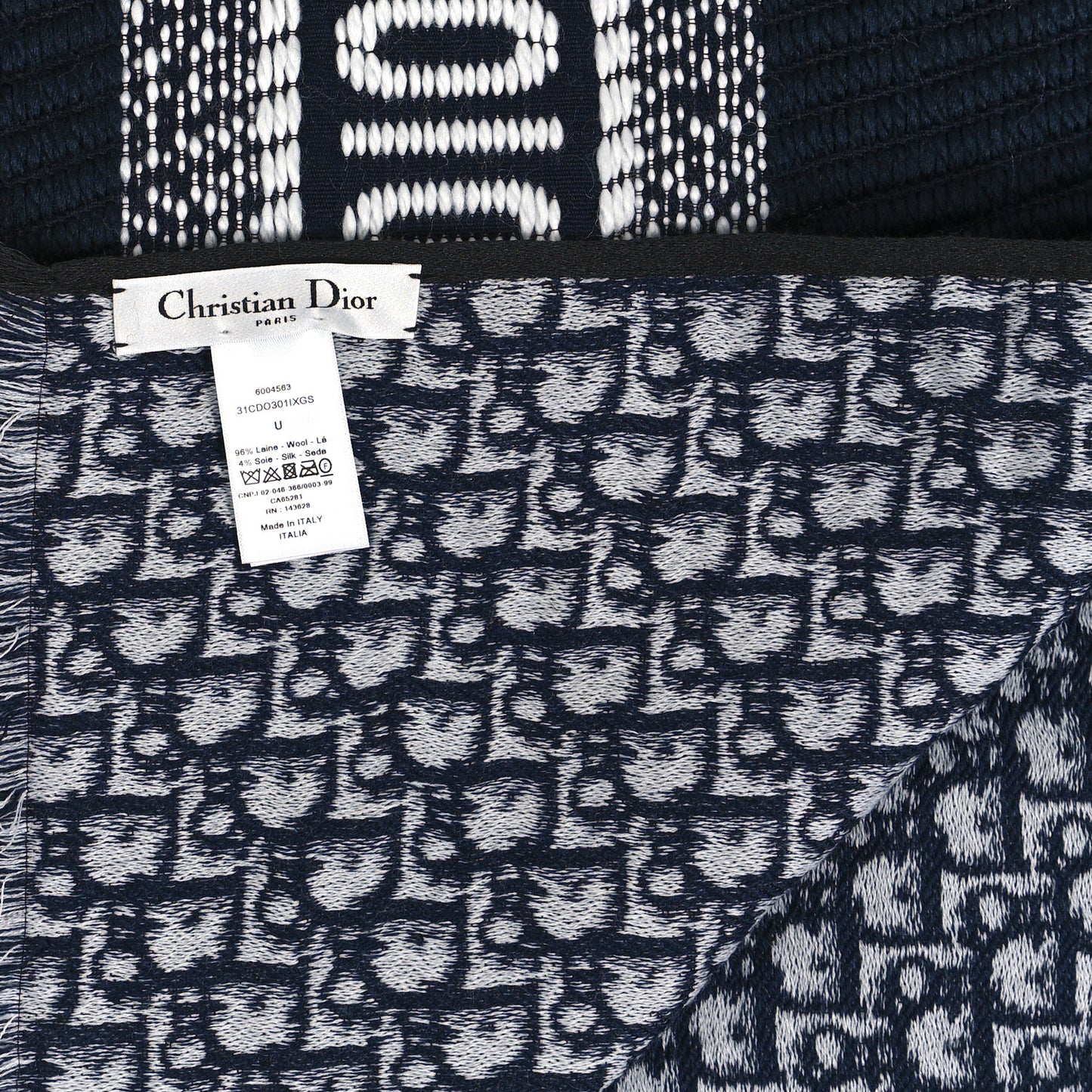 Wool Silk Oblique University Reversible Scarf Navy Blue