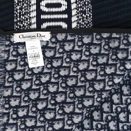 Christian Dior Wool Silk Oblique University Reversible Scarf Navy Blue 3 of 4