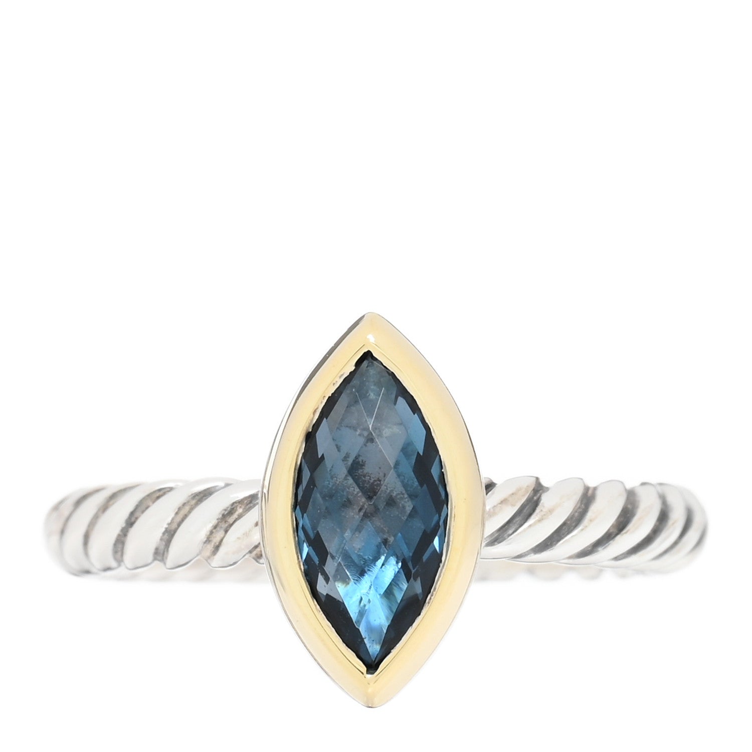 David Yurman Sterling Silver 18K Yellow Gold Blue Topaz Marquise Ring 54 7 1 of 4