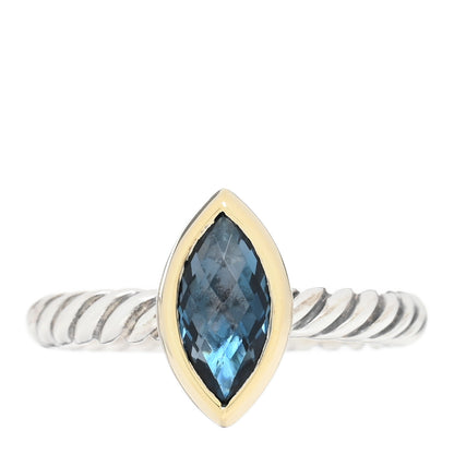 David Yurman Sterling Silver 18K Yellow Gold Blue Topaz Marquise Ring 54 7 1 of 4