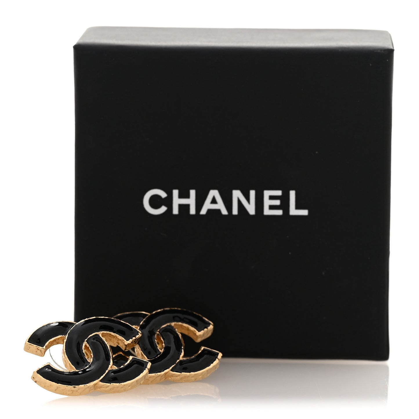 Metal Enamel CC Earrings Black Gold