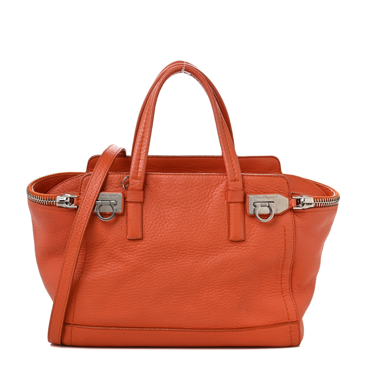 Calfskin Small Verve Double Zip Tote Orange