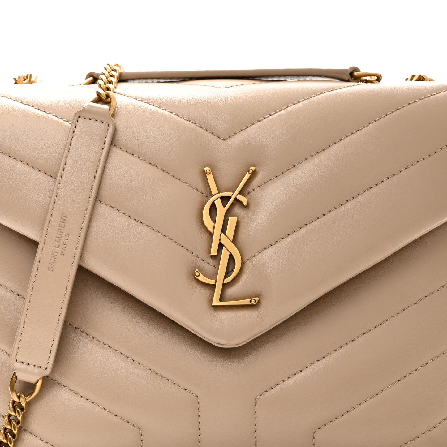 Calfskin Y Quilted Monogram Small Loulou Chain Satchel Dark Beige