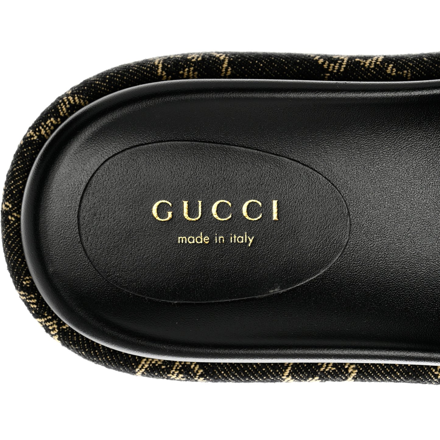 Jacquard Black Denim GG Monogram Angelina Platform 55mm Slide Sandals 36.5 Black Ivory
