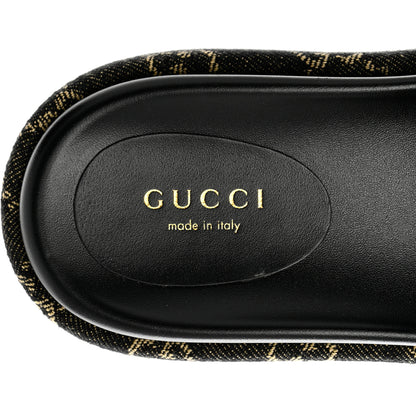 Gucci Jacquard Black Denim GG Monogram Angelina Platform 55mm Slide Sandals 36.5 Black Ivory 7 of 9