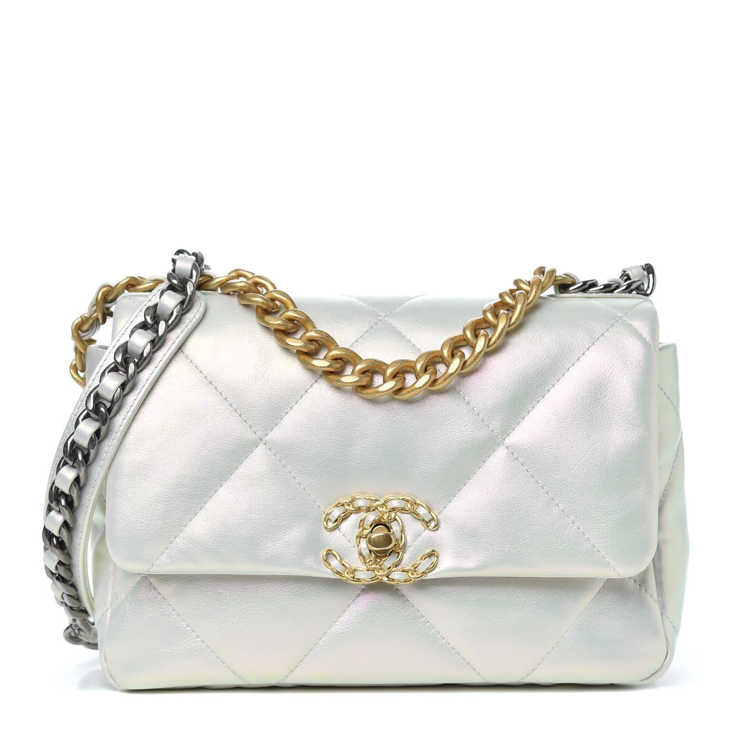 Chanel Iridescent Calfskin Quilted Medium Chanel 19 Flap White 1 of 12