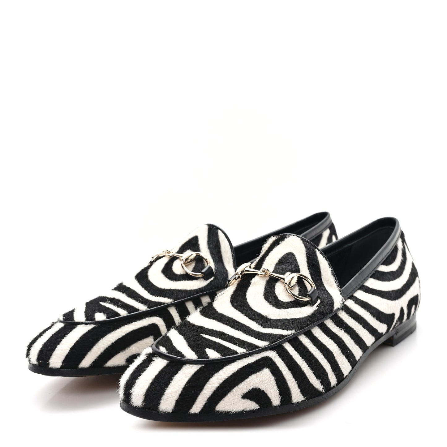 Pony Hair Zebra Print Womens Horsebit Moccasin Loafers 37.5 Black White