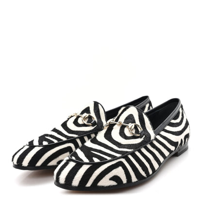 Gucci Pony Hair Zebra Print Womens Horsebit Moccasin Loafers 37.5 Black White 4 of 10