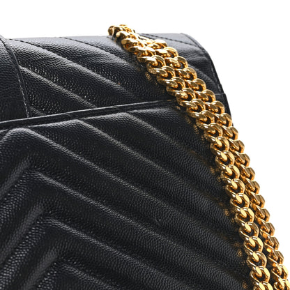 Saint Laurent Grain De Poudre Matelasse Chevron Medium Monogram Satchel Black 8 of 10