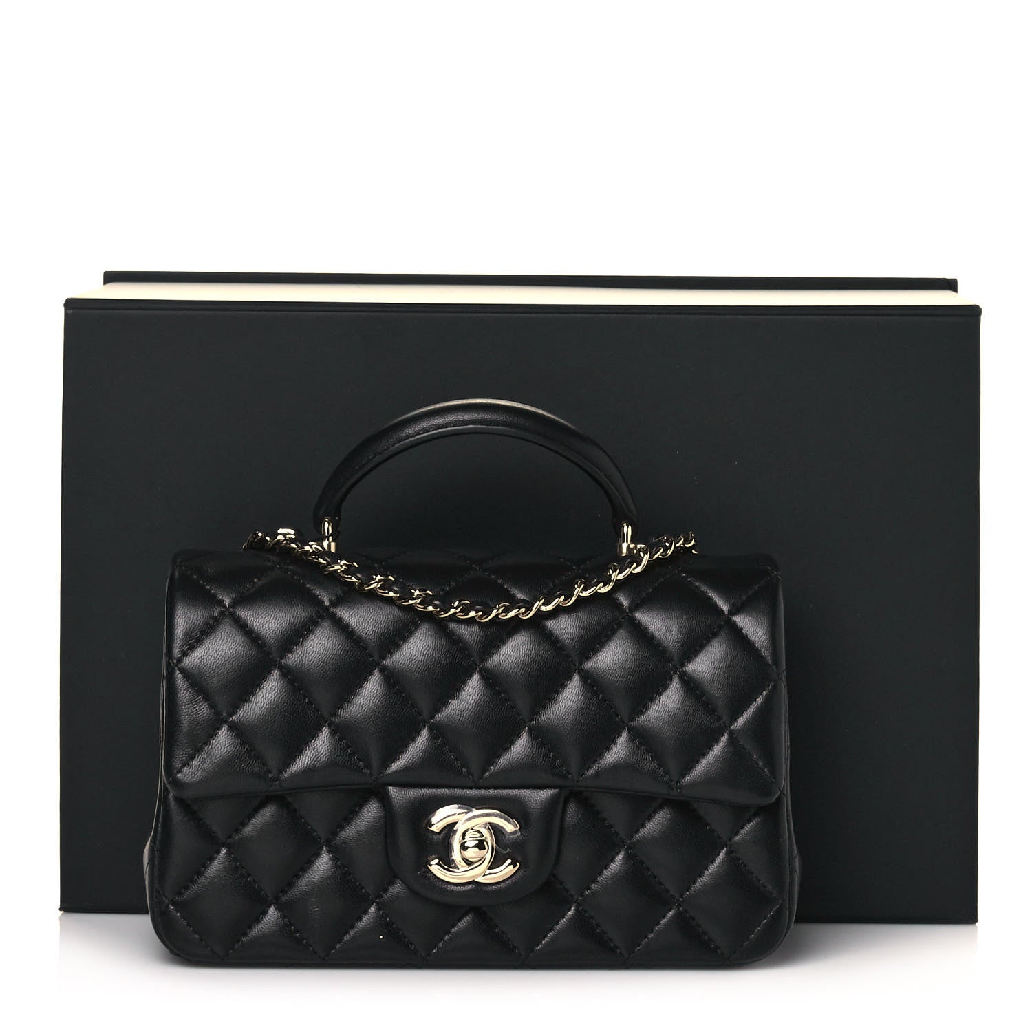 Chanel Lambskin Quilted Mini Top Handle Rectangular Flap Black 15 of 15