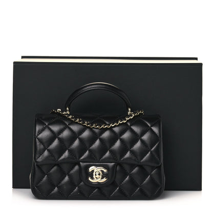 Chanel Lambskin Quilted Mini Top Handle Rectangular Flap Black 15 of 15