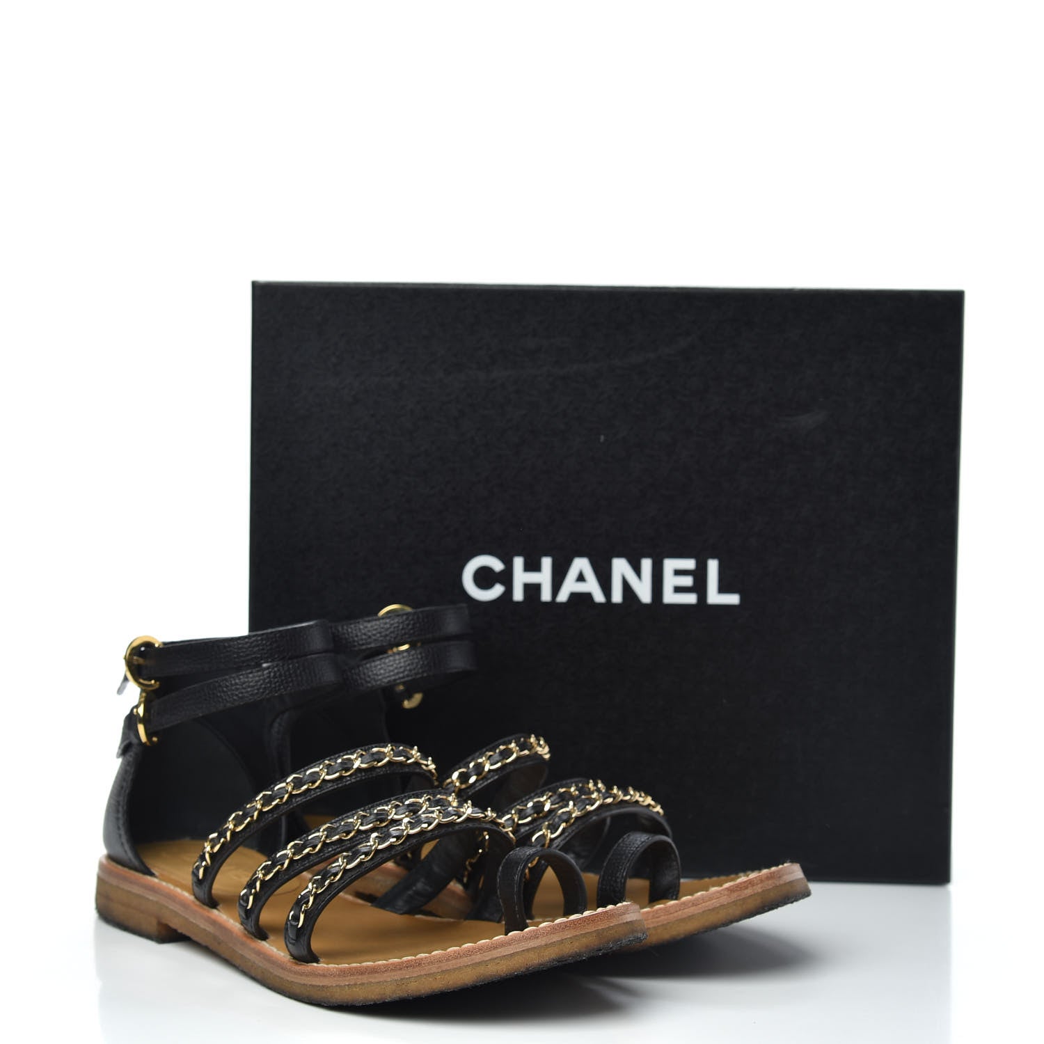 Chanel Lambskin Gladiator Chain Sandals 41 Black Gold 9 of 9