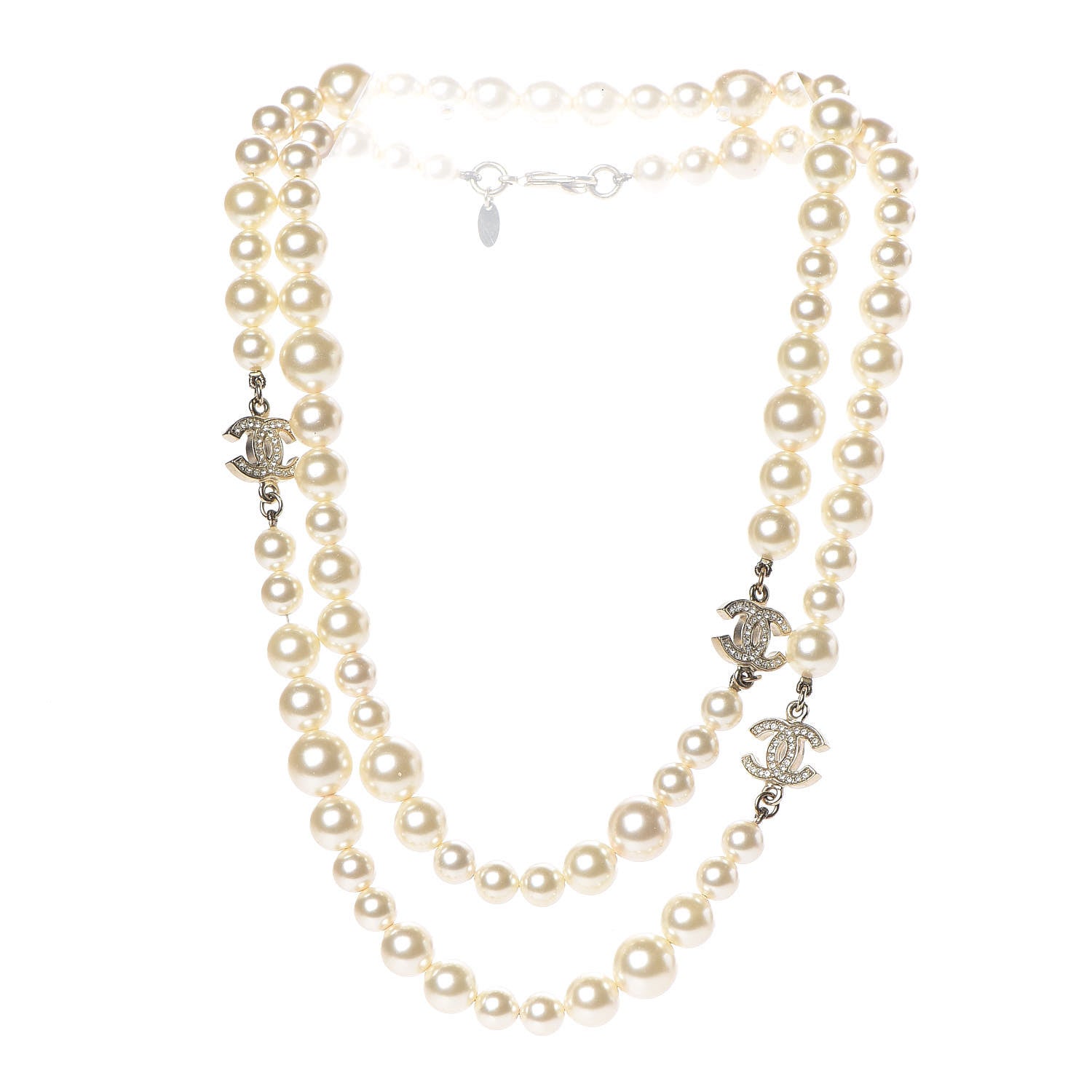 Chanel Pearl Baguette Crystal Long CC Necklace Gold 3 of 5