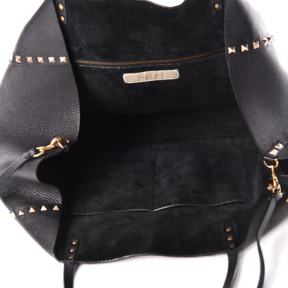 Valentino Garavani Grained Calfskin Tribal Large Rockstud Rolling Crossbody Tote Black 8 of 10