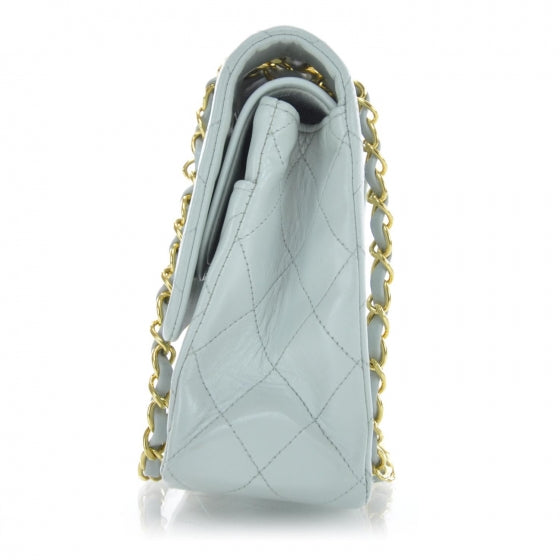 Lambskin Quilted Medium Double Flap Light Blue