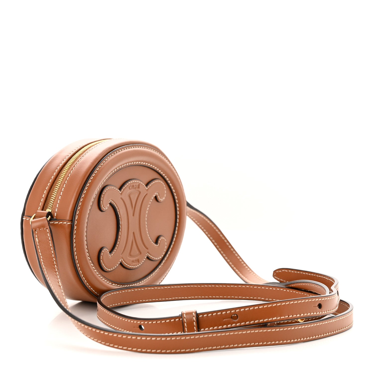Celine Smooth Calfskin Cuir Small Triomphe Oval Crossbody Purse Tan 3 of 10