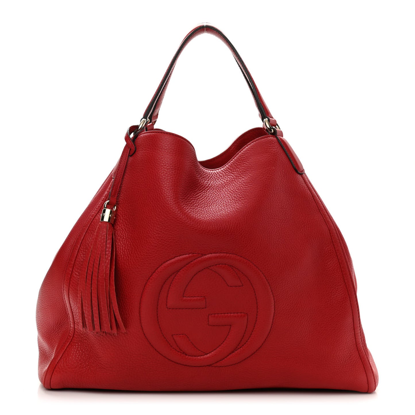 Pebbled Calfskin Large Soho Shoulder Bag Red