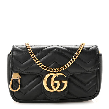 Gucci Calfskin Matelasse Super Mini GG Marmont Shoulder Bag Black 1 of 11