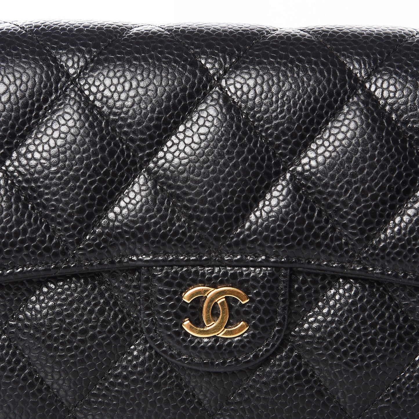 Caviar Quilted Large Gusset Flap Wallet Black