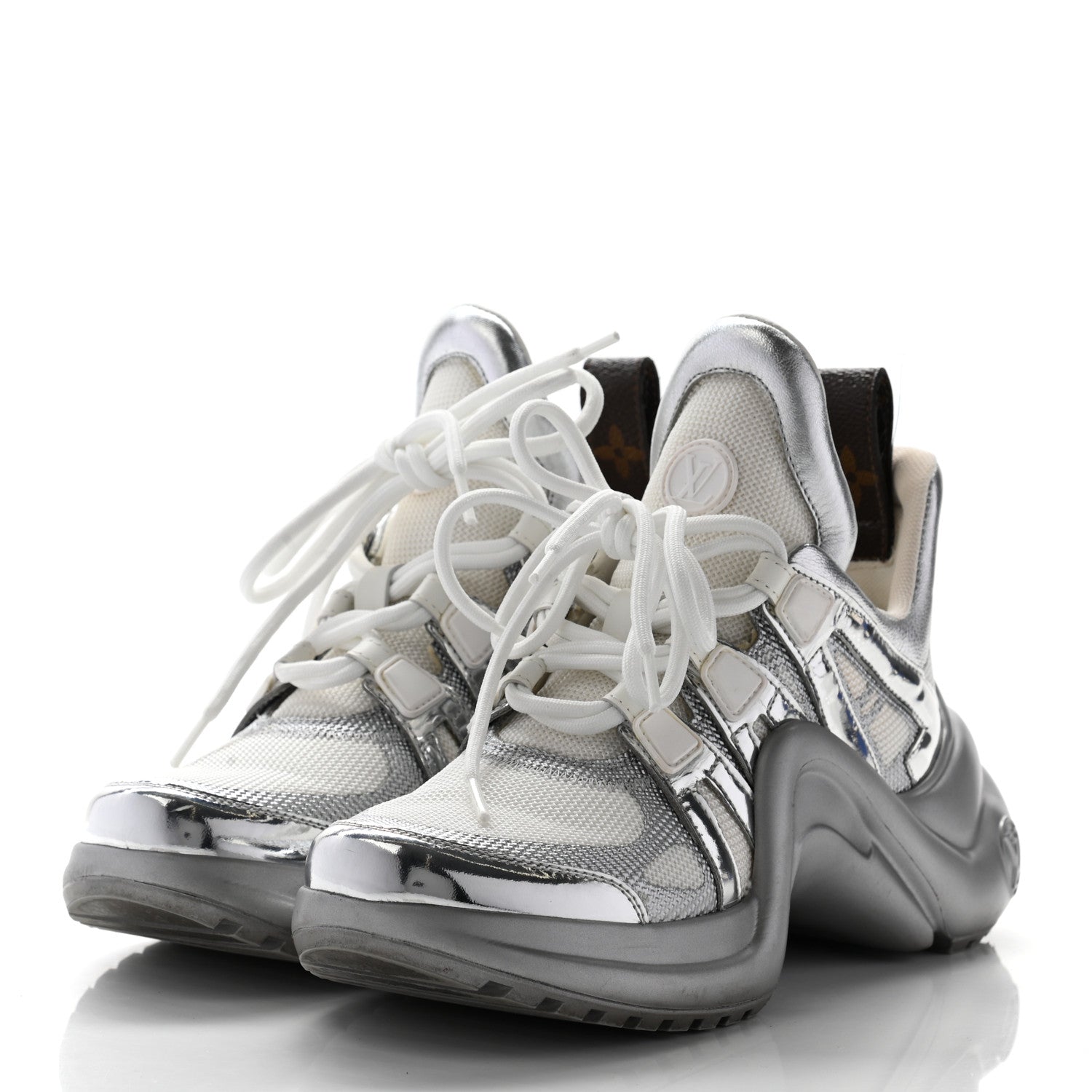 Louis Vuitton Metallic Calfskin Technical Nylon LV Archlight Sneaker 35 Silver White 3 of 15