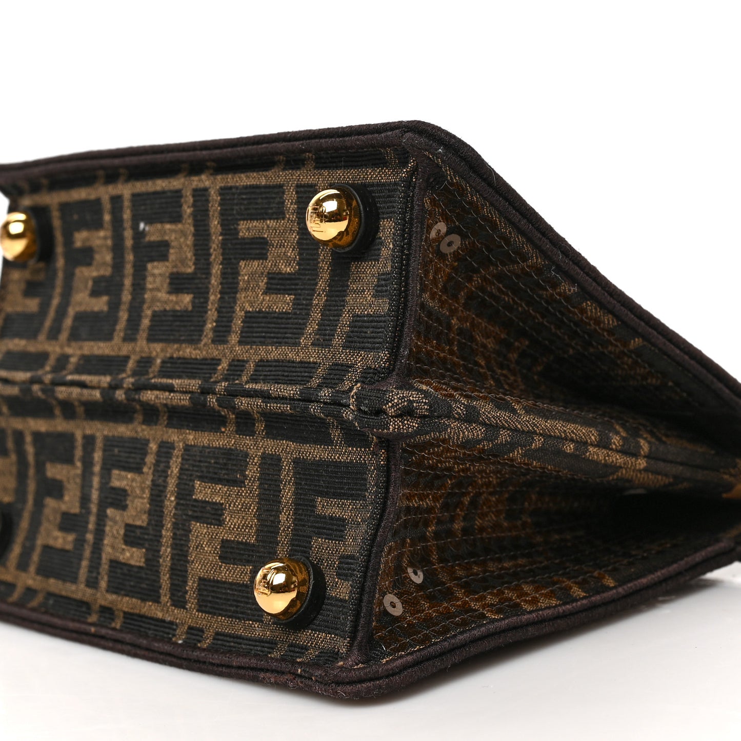 Fabric Jacquard Paillettes Vitello Seta FF 1974 Petite Peekaboo I SEE U Satchel Tobacco Moro