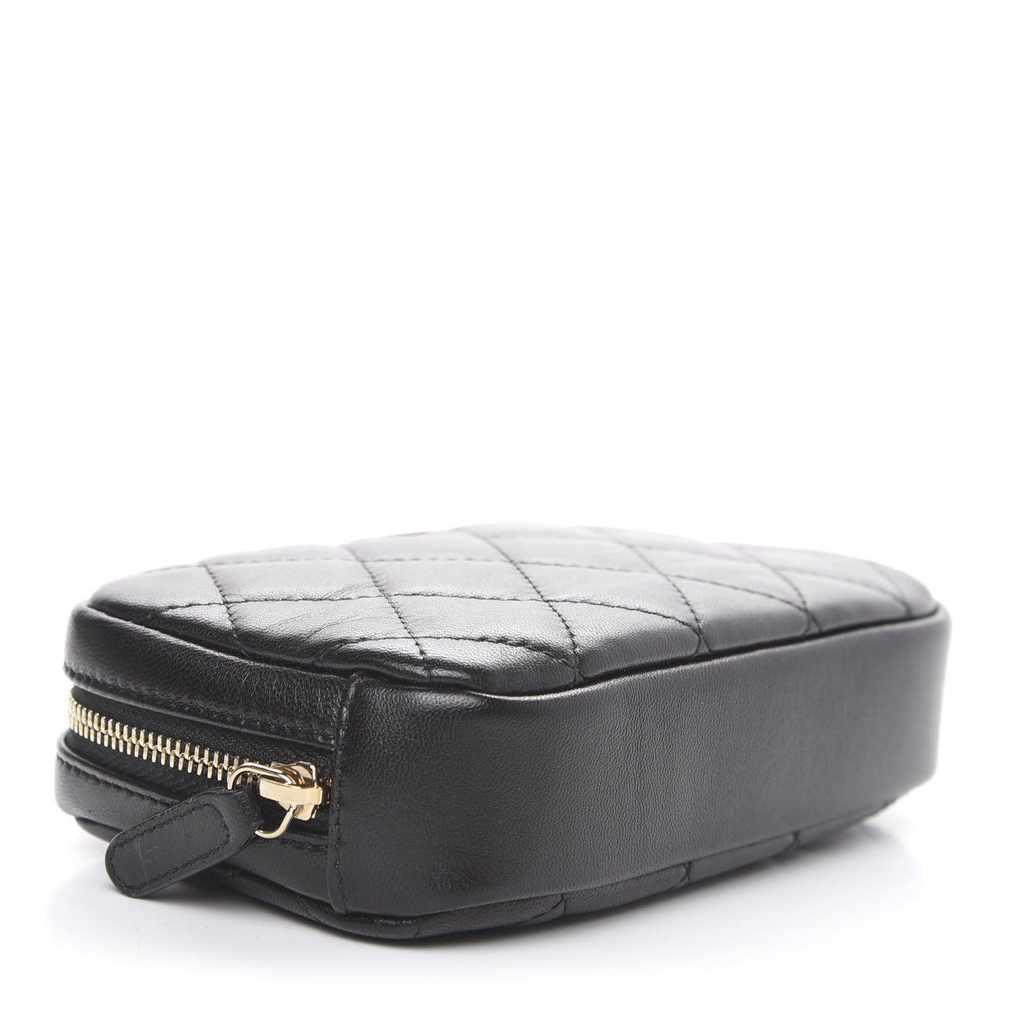 Lambskin Quilted Small Curvy Pouch Cosmetic Case Black