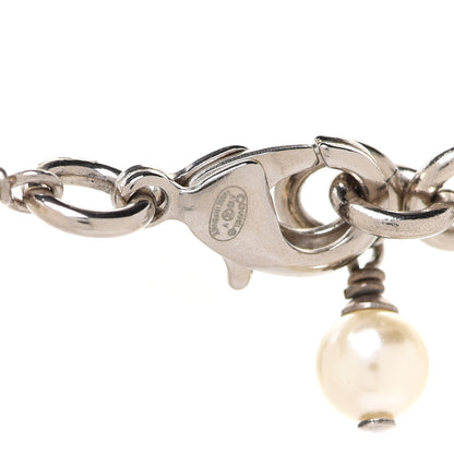 Chanel Graduated Pearl Crystal CC Long Necklace Silver 5 of 6
