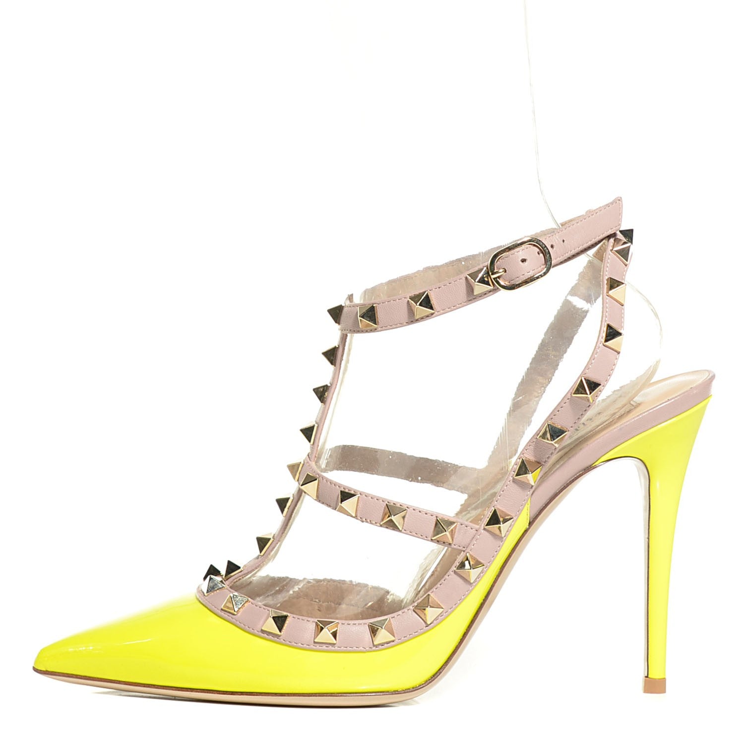 Valentino Garavani Patent Rockstud Ankle Strap 100mm Pumps 40 Yellow Fluo Poudre 1 of 6