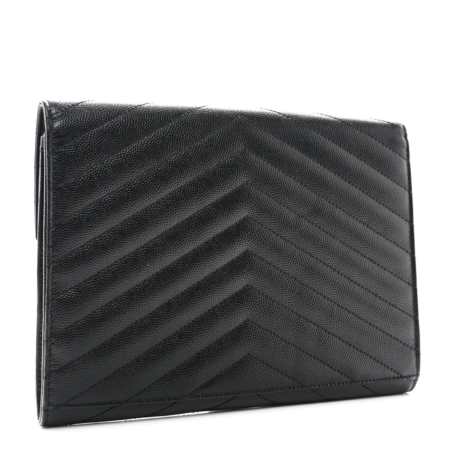 Grain De Poudre Matelasse Chevron Monogram Envelope Clutch Black