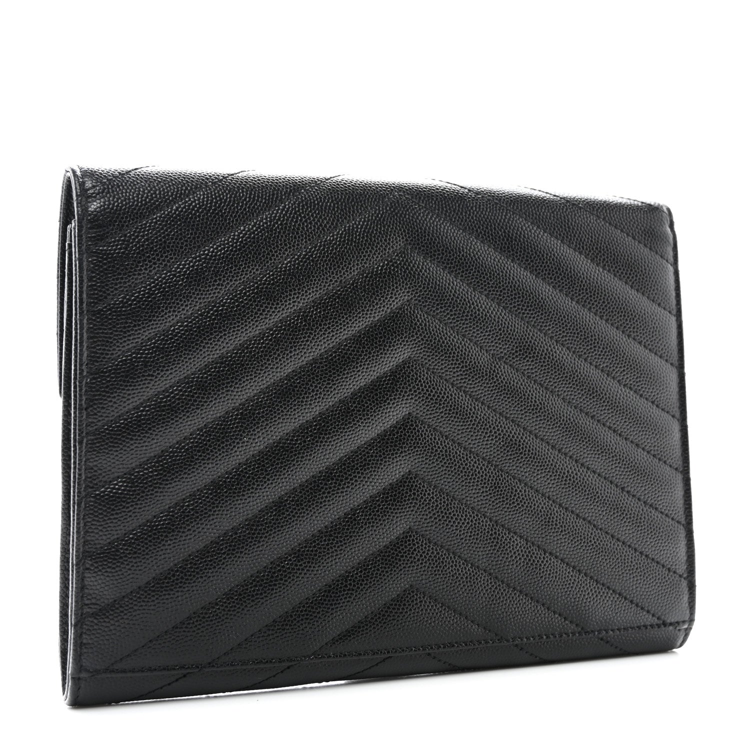 Saint Laurent Grain De Poudre Matelasse Chevron Monogram Envelope Clutch Black 3 of 7
