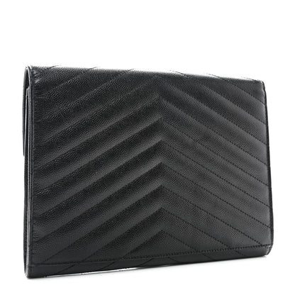 Saint Laurent Grain De Poudre Matelasse Chevron Monogram Envelope Clutch Black 3 of 7