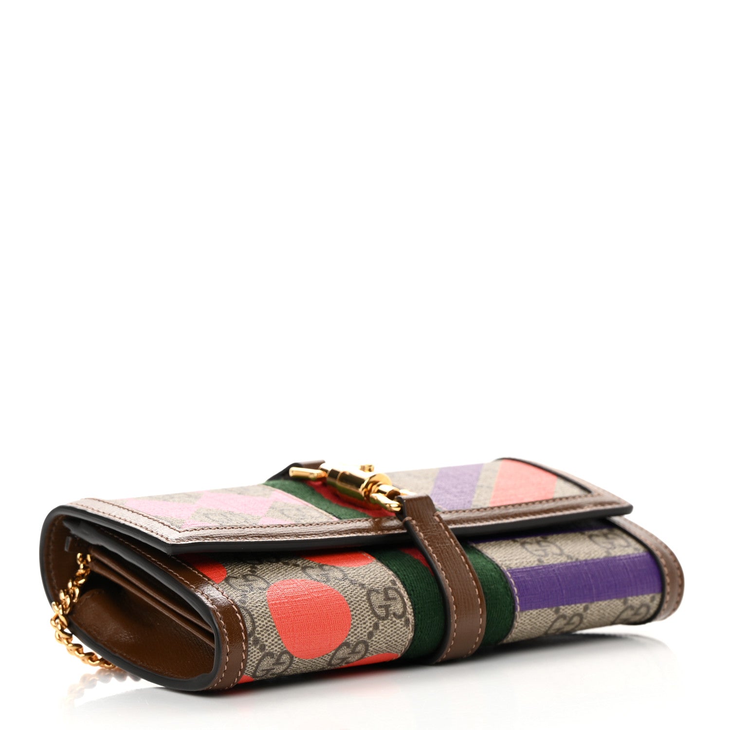 Gucci GG Supreme Monogram Geometric Web Jackie 1961 Chain Wallet Beige Multicolor Brown Sugar 4 of 11