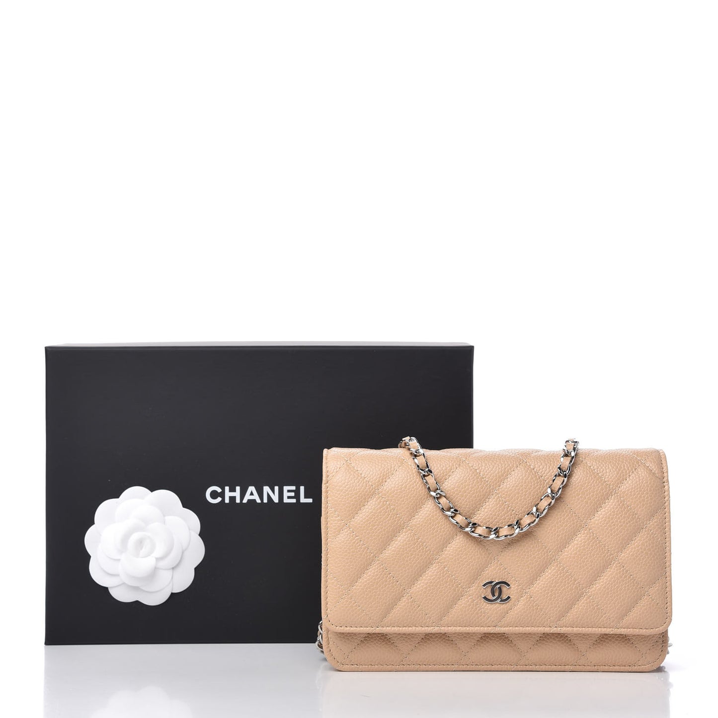 Caviar Quilted Wallet On Chain WOC Beige Clair