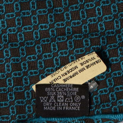 Hermes Mens Cashmere Silk Modern Chain Losange MM Imprime Scarf Kaki Turquoise 6 of 6