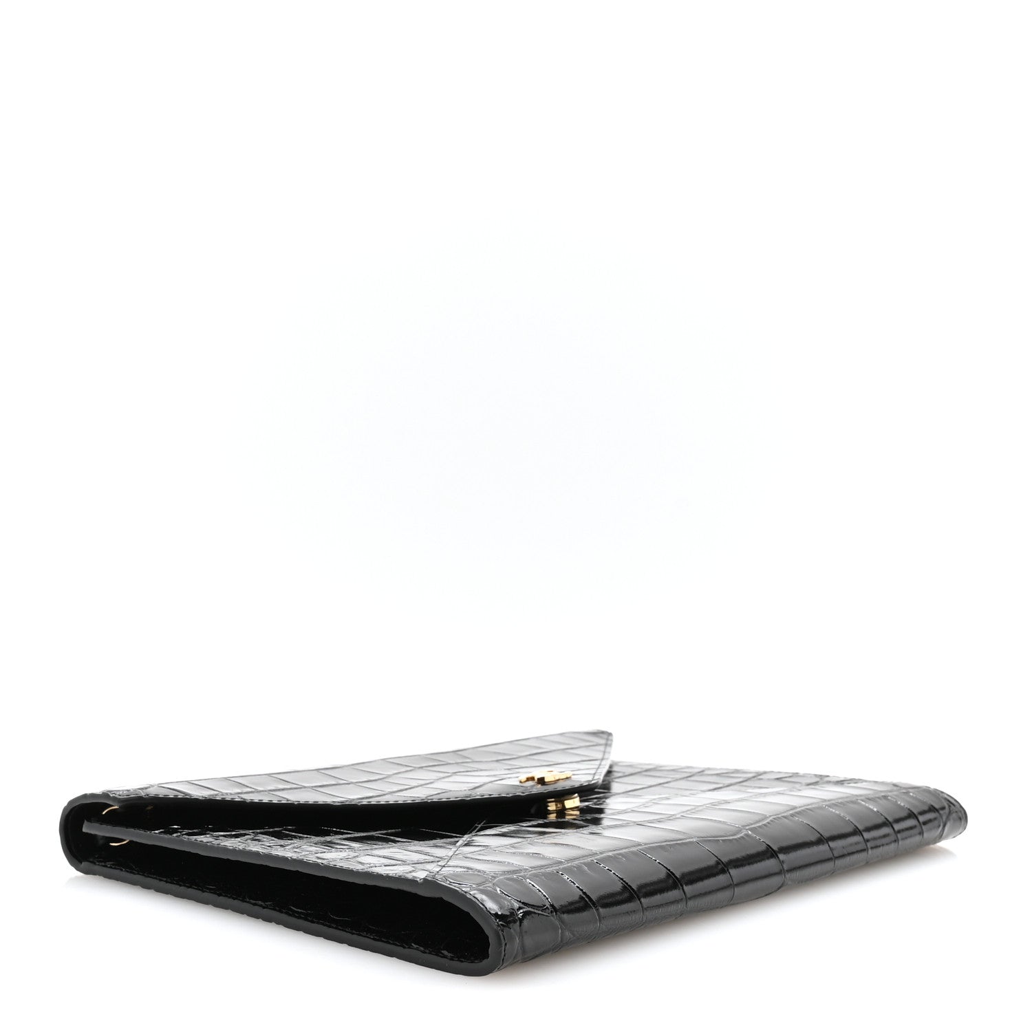 Chanel Calfskin Crocodile Embossed Croc Illusion Clutch With Chain Black 7 of 21