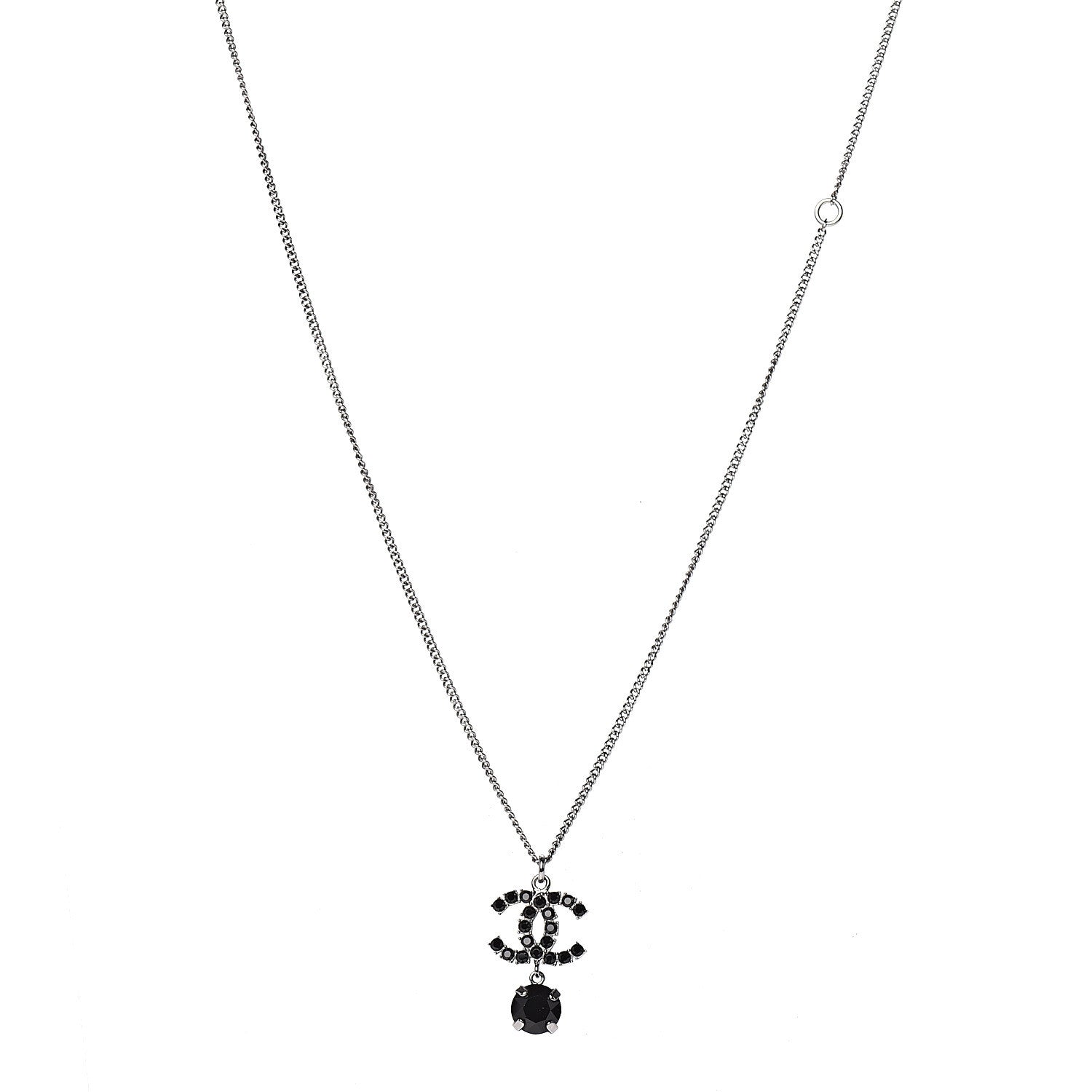 Chanel Ruthenium Crystal CC Drop Necklace Black 1 of 4