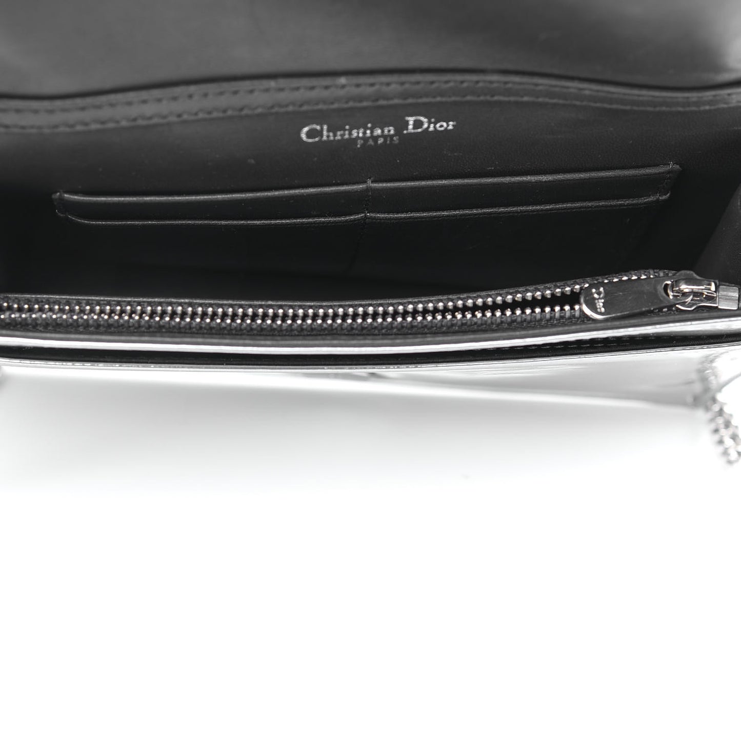 Metallic Patent Micro-Cannage Diorama Wallet on Chain Pouch Silver