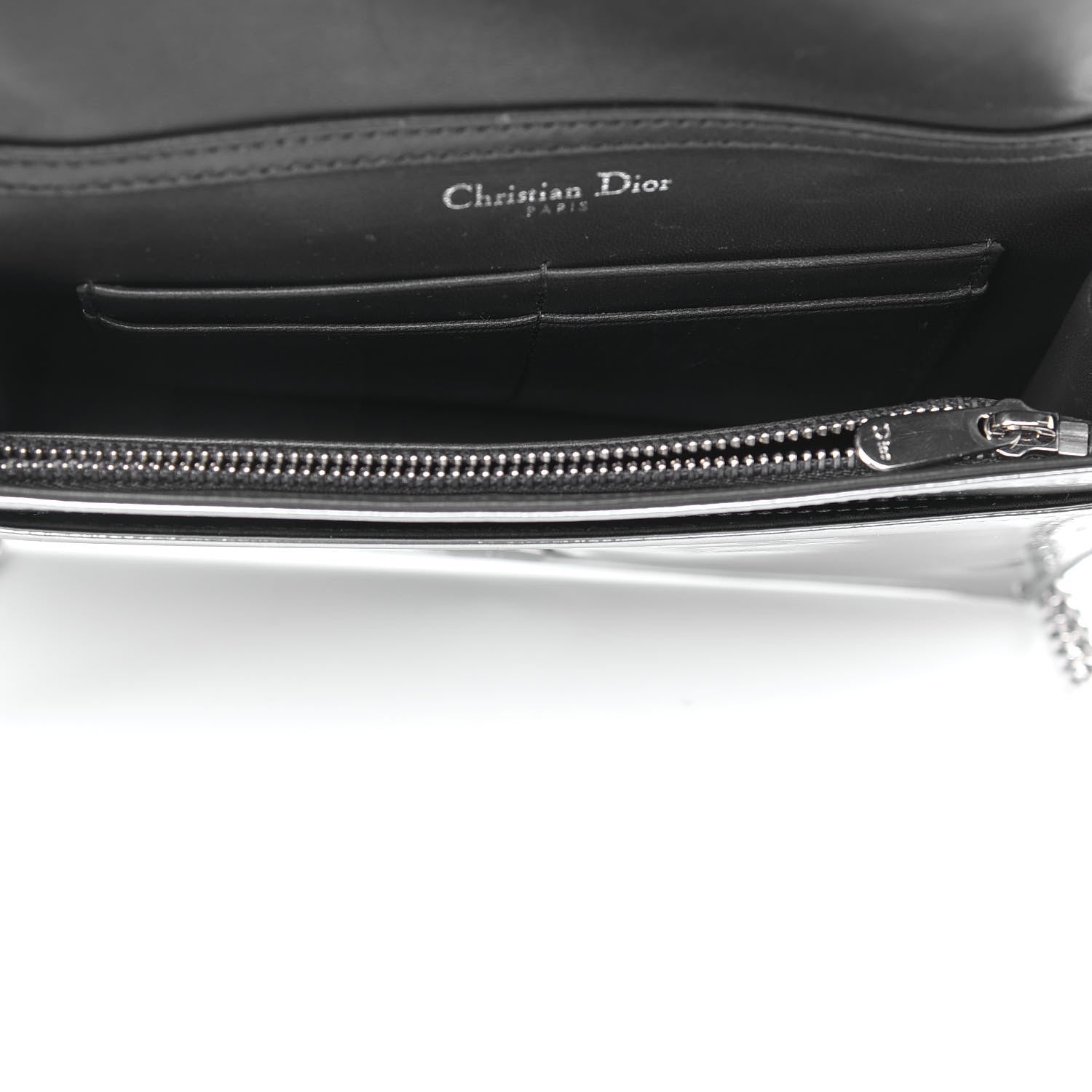 Christian Dior Metallic Patent Micro-Cannage Diorama Wallet on Chain Pouch Silver 5 of 8