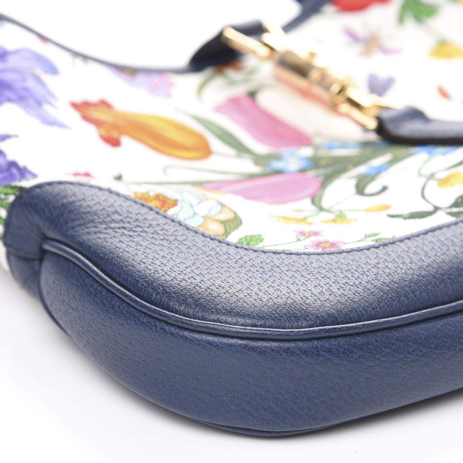 Gucci Canvas Flora Medium Jackie Hobo Blue Agata 4 of 8
