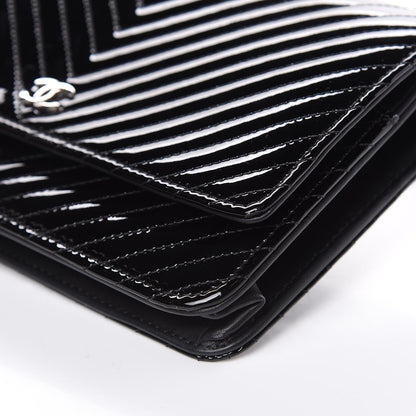 Chanel Patent Calfskin Chevron Quilted Wallet On Chain WOC Black 10 of 12