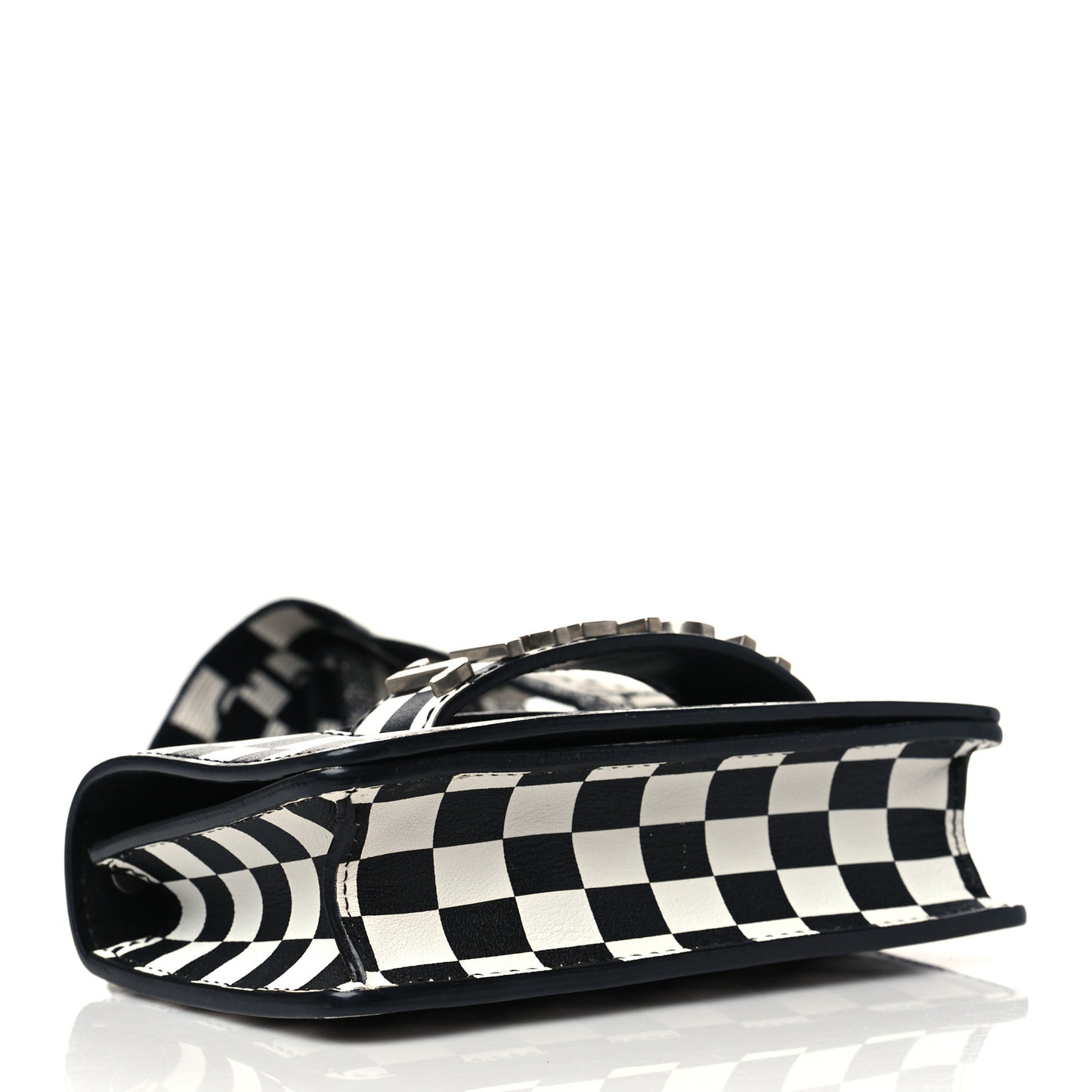 Calfskin Checkered Mini J'Adior Flap Bag Black White
