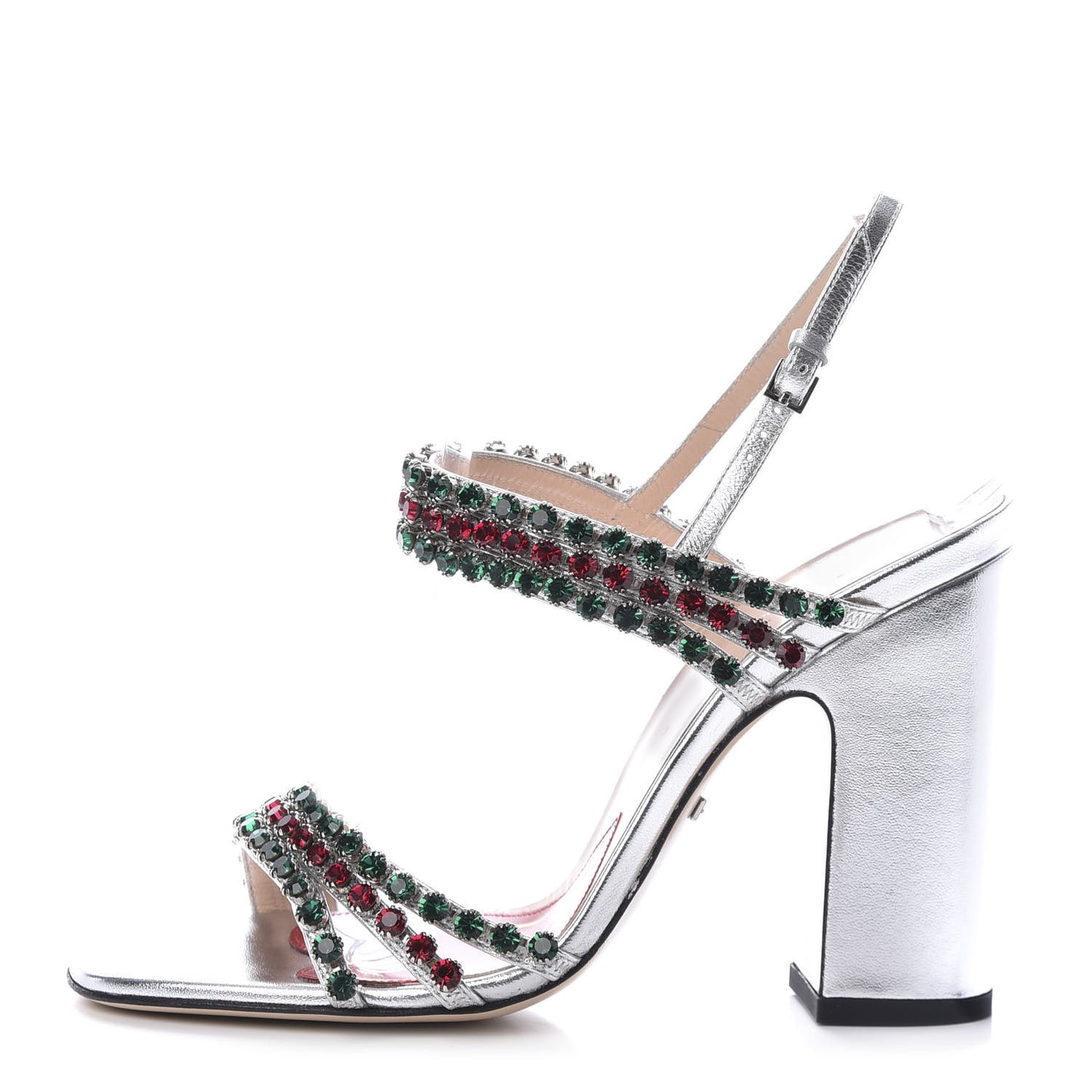 Nappa Silk Crystal Bertie High Heel Sandals 36.5 Argento