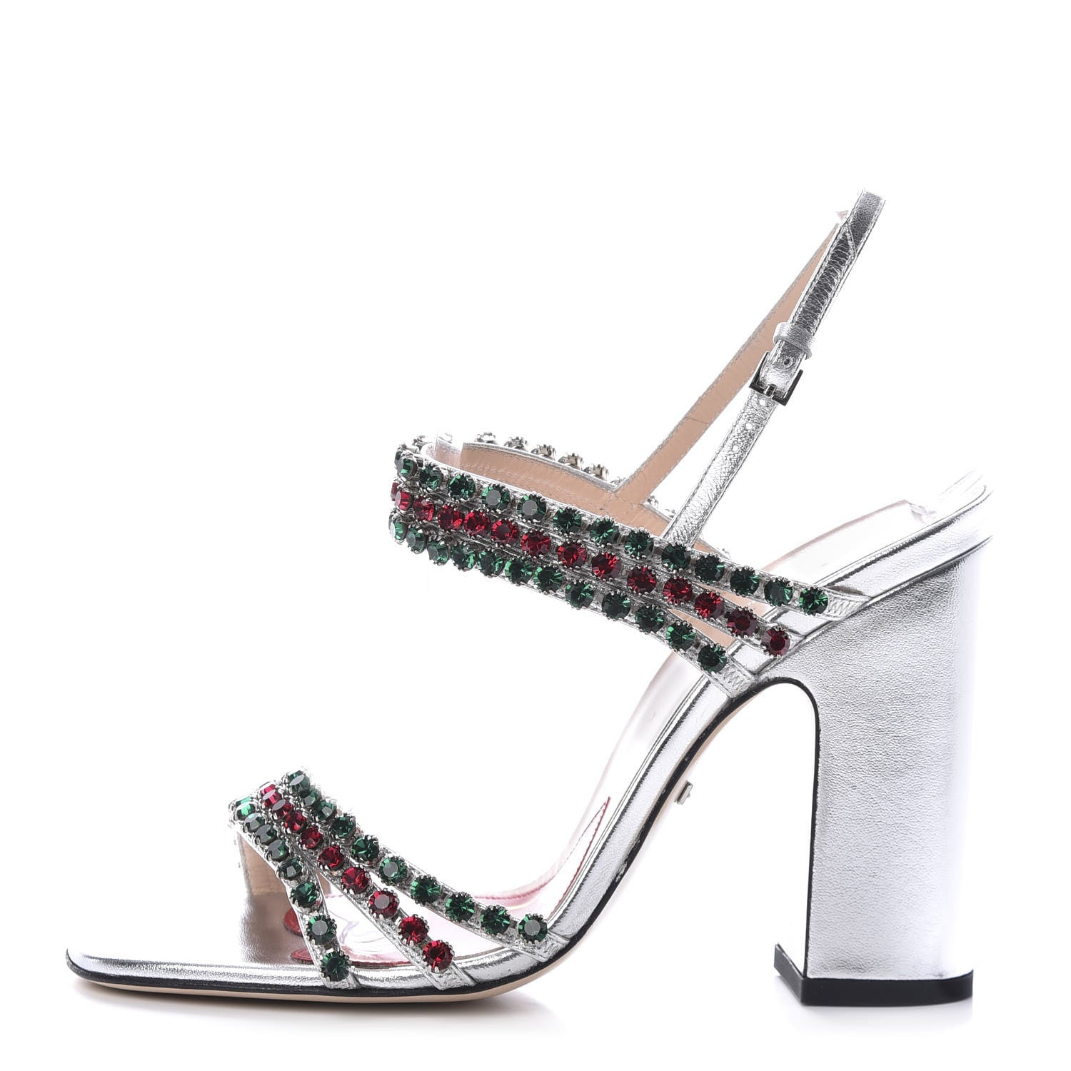 Gucci Nappa Silk Crystal Bertie High Heel Sandals 36.5 Argento 1 of 8